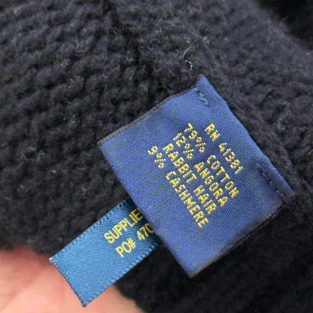 Polo Ralph‎ Lauren Mens Fair Isle Hoodie Black Cashmere Angora Sweater Small
